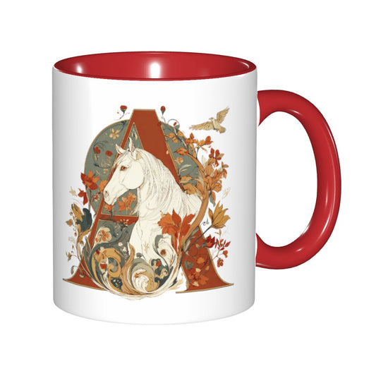 Floral Red - 26 Alphabets Horse Theme Ceremic Coffee mug