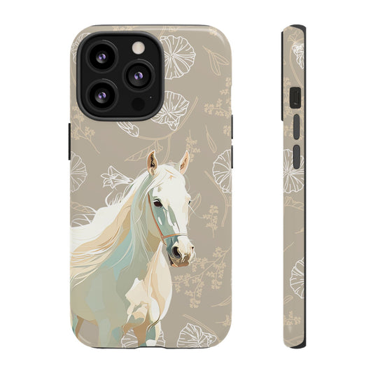 Phone case with a horse design on a floral background