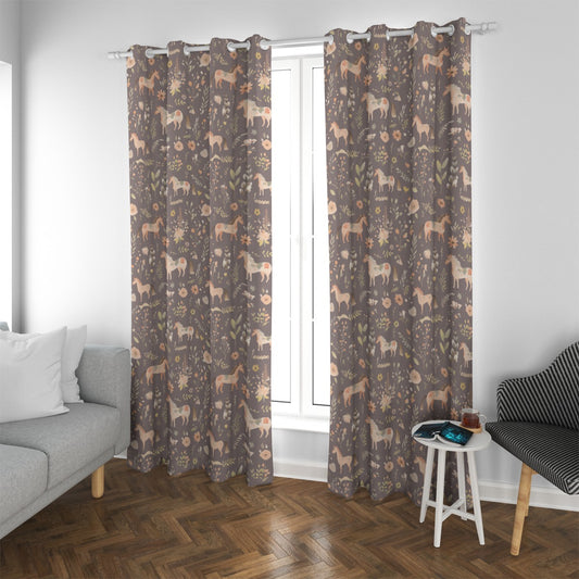 Floral Horses Blackout Curtains (Brown)