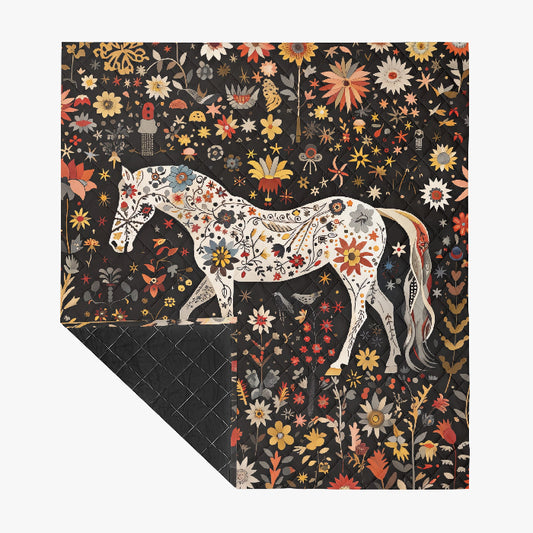 Horse Themed, breathable and light weight blanket with shams quilted on both sides. Horse & animal Lover Gift