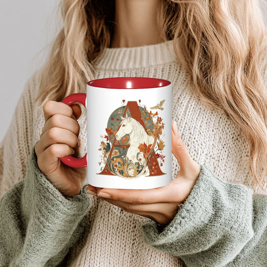 Floral Red - 26 Alphabets Horse Theme Ceremic Coffee mug