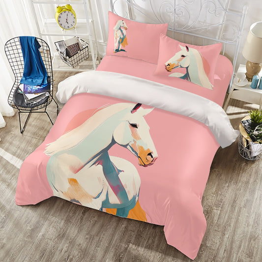 Made-to-order horse-themed duvet set with 1 duvet cover and 2 pillow shams. Soft, breathable polyester with fine stitching and hidden zipper. Available in multiple sizes—perfect for homes, hotels, themed rooms, or as a thoughtful gift.