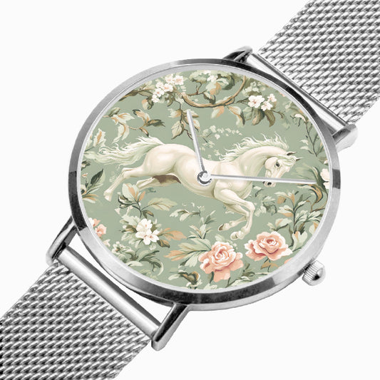 Premium rose gold stainless steel watch with horse design for horse lovers