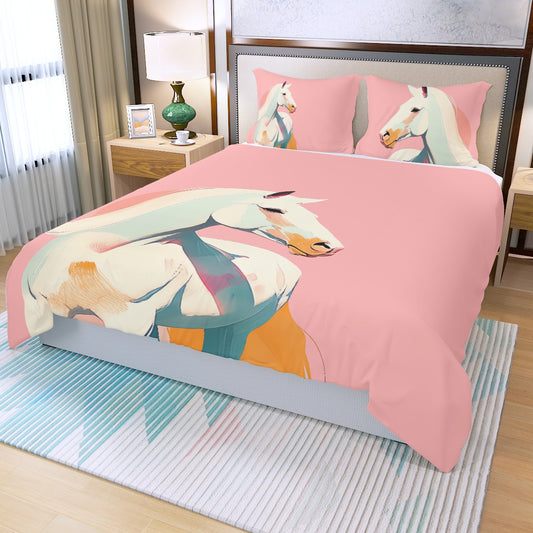 Made-to-order horse-themed duvet set with 1 duvet cover and 2 pillow shams. Soft, breathable polyester with fine stitching and hidden zipper. Available in multiple sizes—perfect for homes, hotels, themed rooms, or as a thoughtful gift.