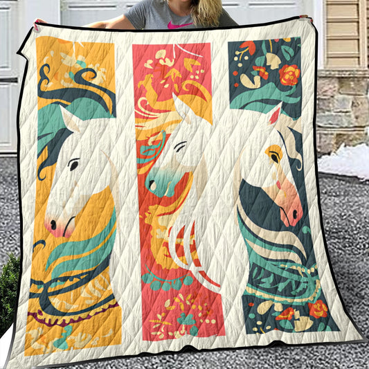 Horse Themed, breathable and light weight blanket with shams quilted on both sides. Horse & animal Lover Gift