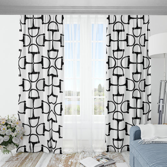 DRing Horse Bit Design Blackout Curtains (White)