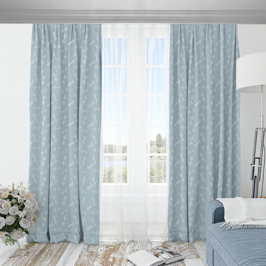 Horse Bit Design Blackout Curtains (Blue)