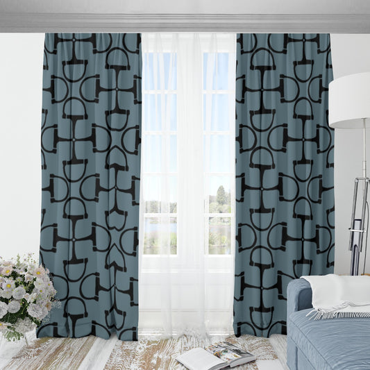 DRing Horse Bit Design Blackout Curtains (Blue)