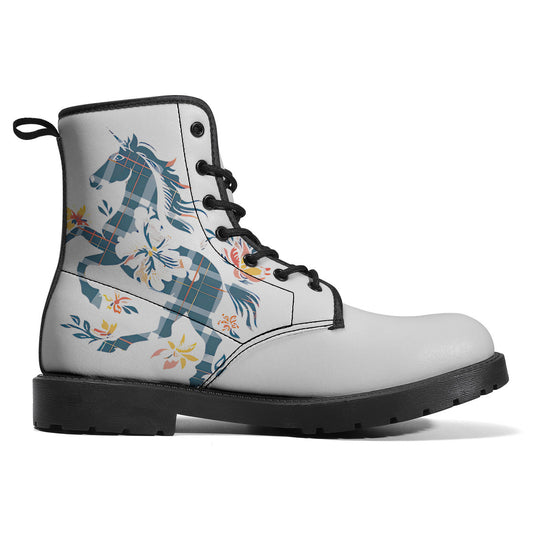 Tartan Check Floral Leather Boots