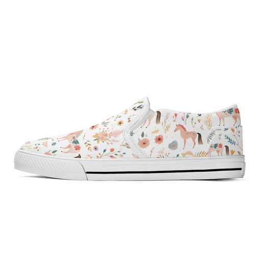 Assymetrical Floral Horse Slip On Shoes
