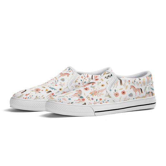 Assymetrical Floral Horse Slip On Shoes