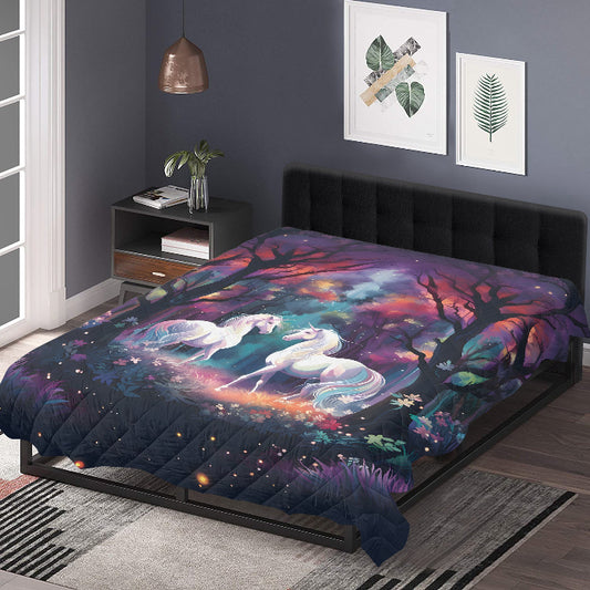 Horse Themed, breathable and light weight blanket with shams quilted on both sides. Horse & animal Lover Gift