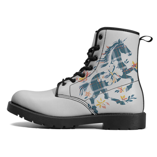 Tartan Check Floral Leather Boots