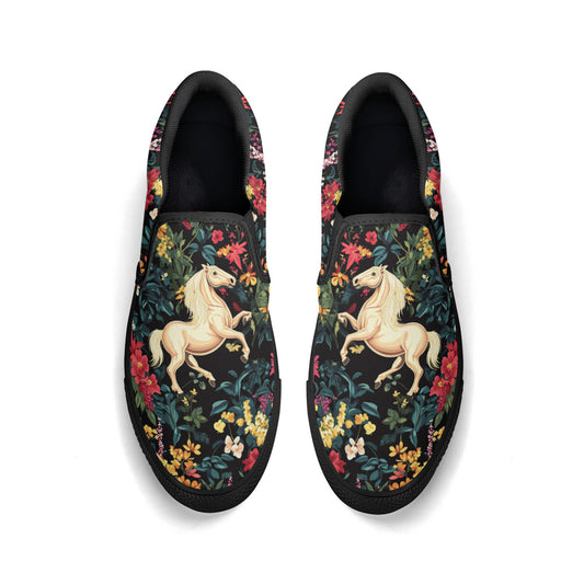 Floral horse design slip on shoes, pastel slip on sneakers, horse lover gift, Children shoes