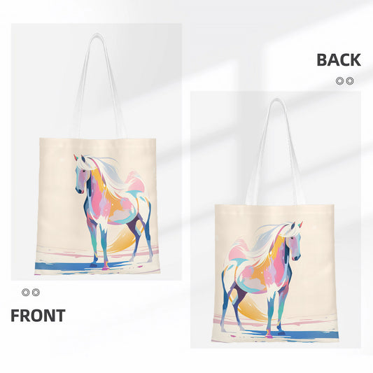 White horse design tote bag, horse lover gift, boho white tote bag, gift for her, animal lover, equestrian design, horse art