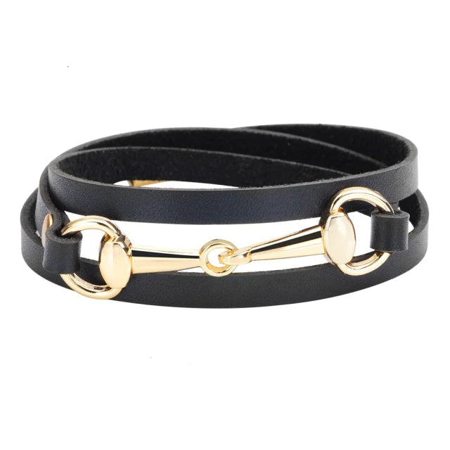 Leather bracelet with horse bit