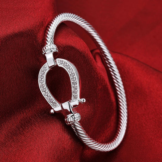 S925 Diamond Horseshoe Bangle