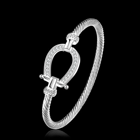 S925 Diamond Horseshoe Bangle