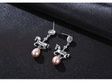 S925 Pearl Diamond Horse Dangle Earring S925 Pearl Diamond Horse Dangle Earring
