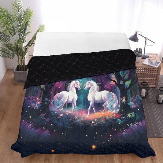 Horse Themed, breathable and light weight blanket with shams quilted on both sides. Horse & animal Lover Gift