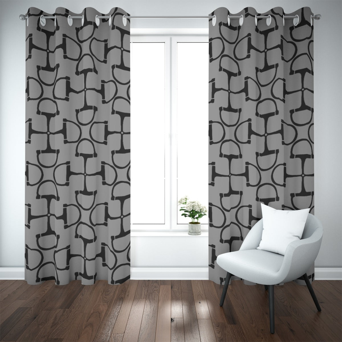 DRing Horse Bit Design Blackout Curtains (Grey)