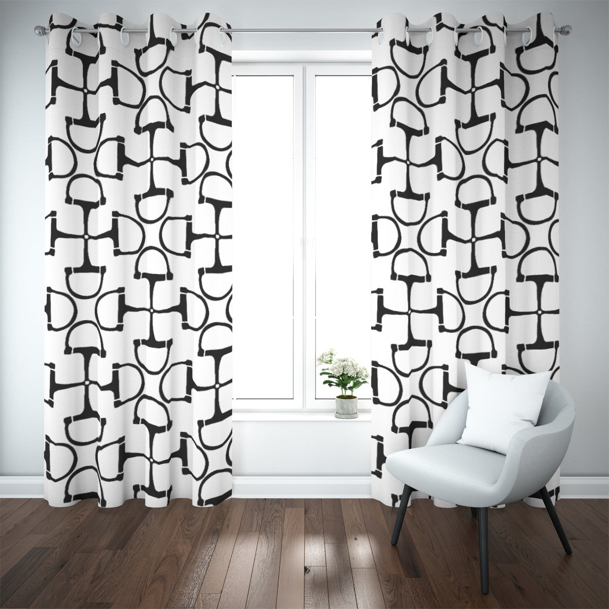 DRing Horse Bit Design Blackout Curtains (White)
