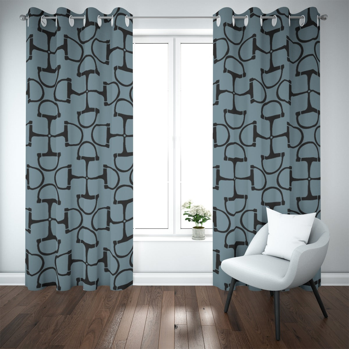 DRing Horse Bit Design Blackout Curtains (Blue)