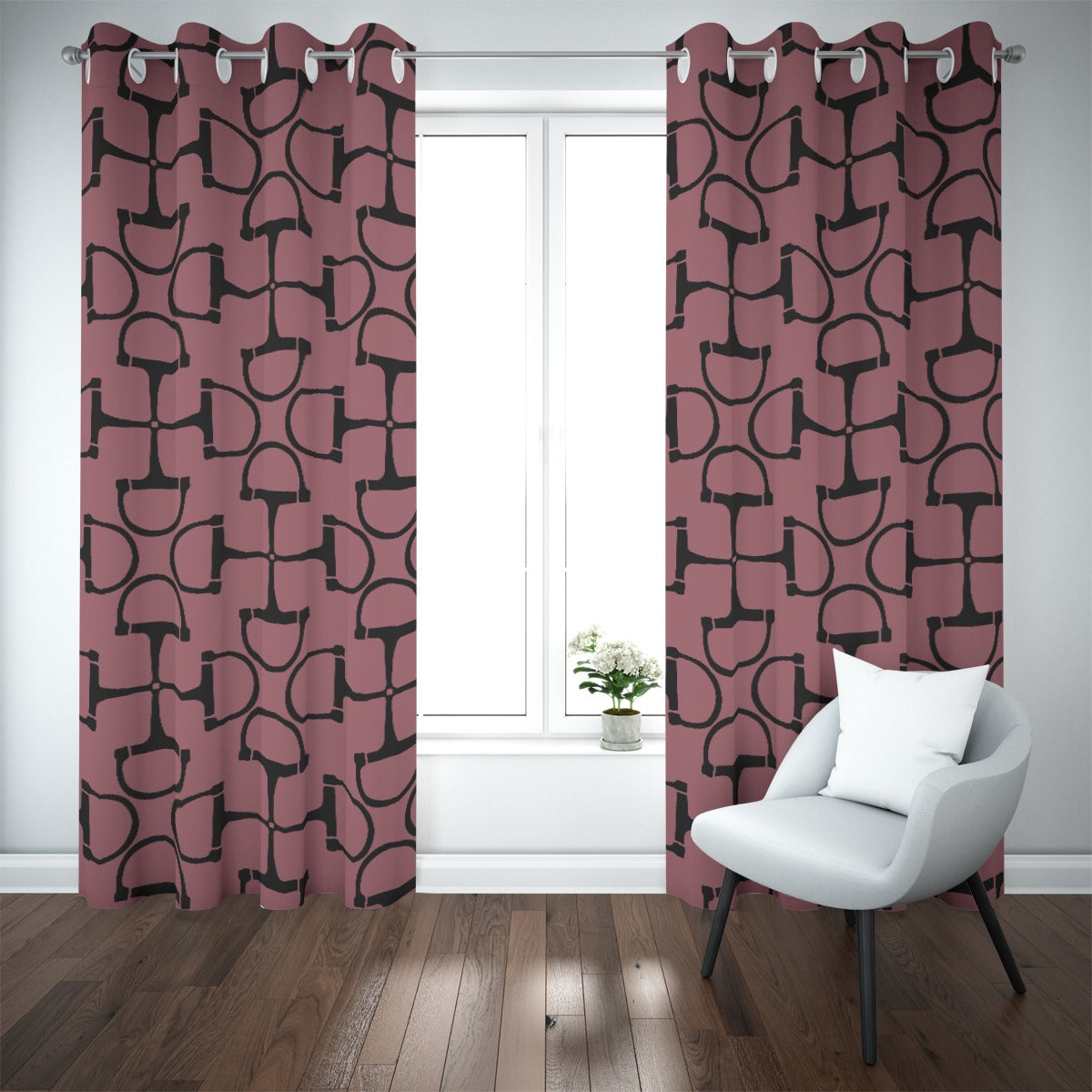 DRing Horse Bit Design Curtains (Maroon)