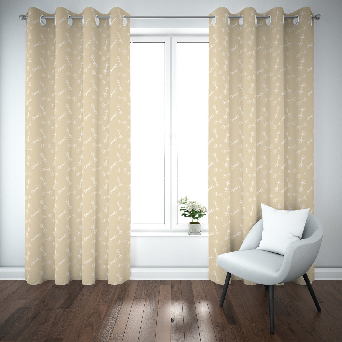 Horse Bit Design Blackout Curtains (Beige)