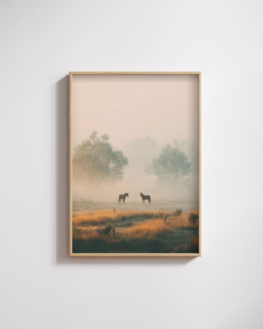 Misty Field - Wooden Framed Poster