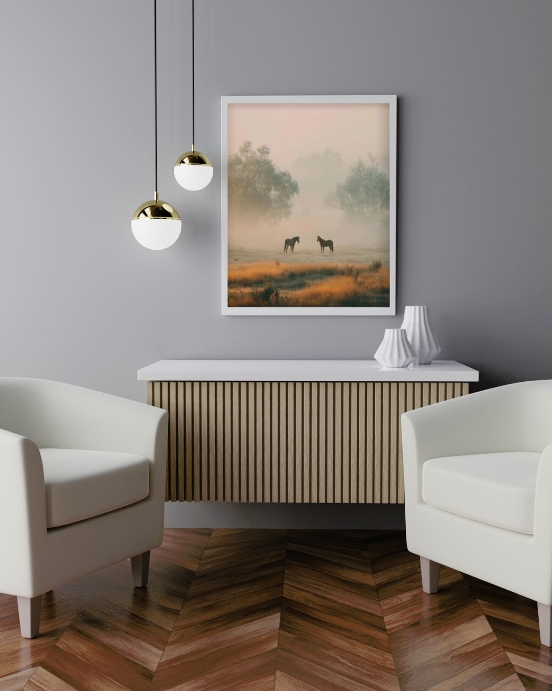 Misty Field - Wooden Framed Poster