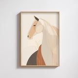 Framed abstract art of a horse on a light gray wall