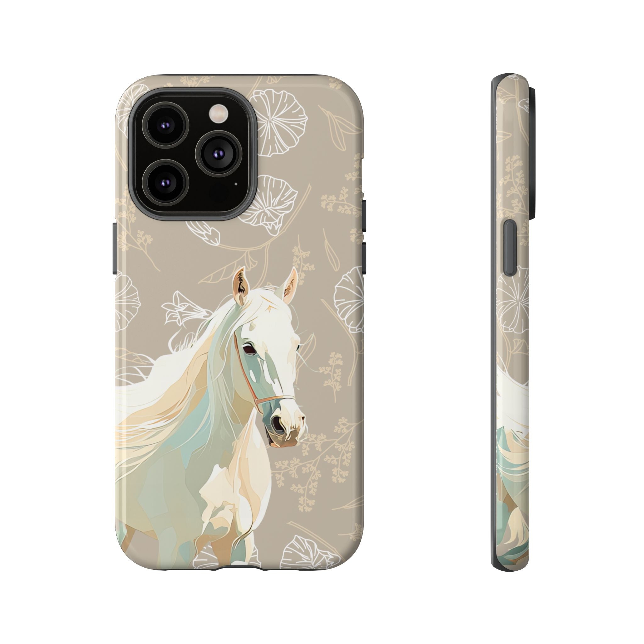 Floral Horse Design  Phone Case (Beige)