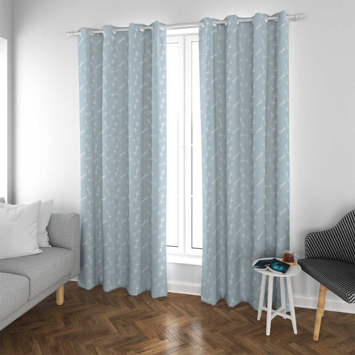 Horse Bit Design Blackout Curtains (Blue)