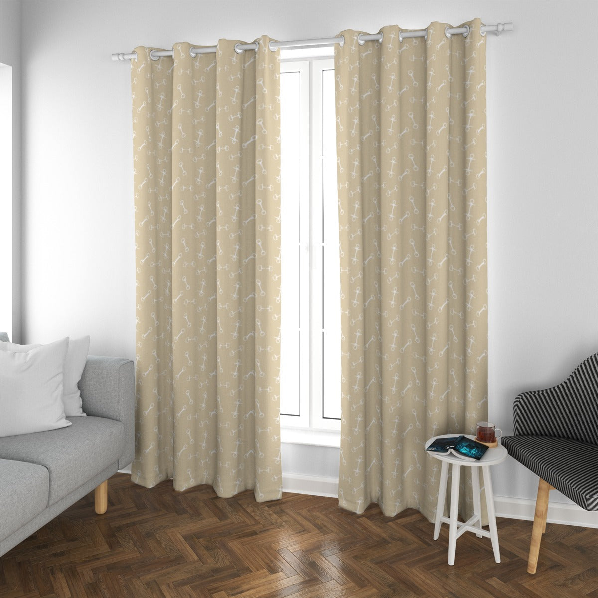 Horse Bit Design Blackout Curtains (Beige)