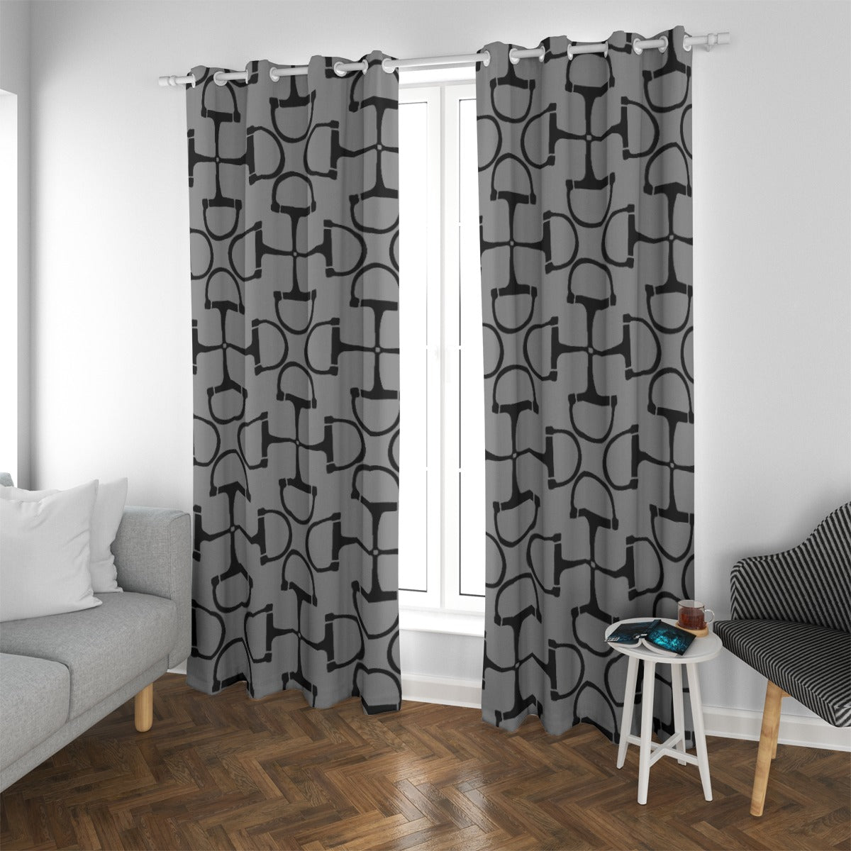 DRing Horse Bit Design Blackout Curtains (Grey)