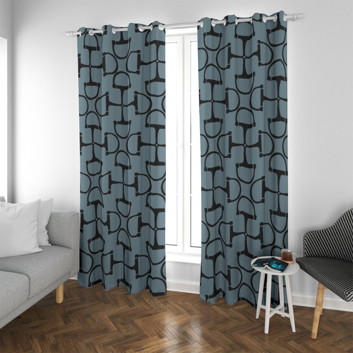 DRing Horse Bit Design Blackout Curtains (Blue)
