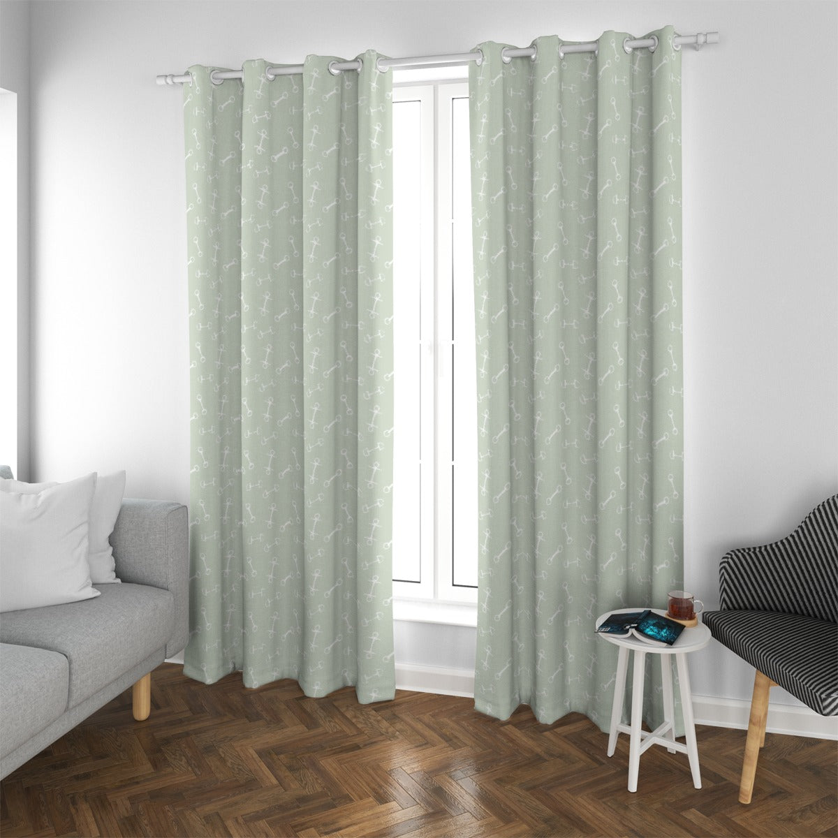 Horse Bit Design Blackout Curtains (Green)