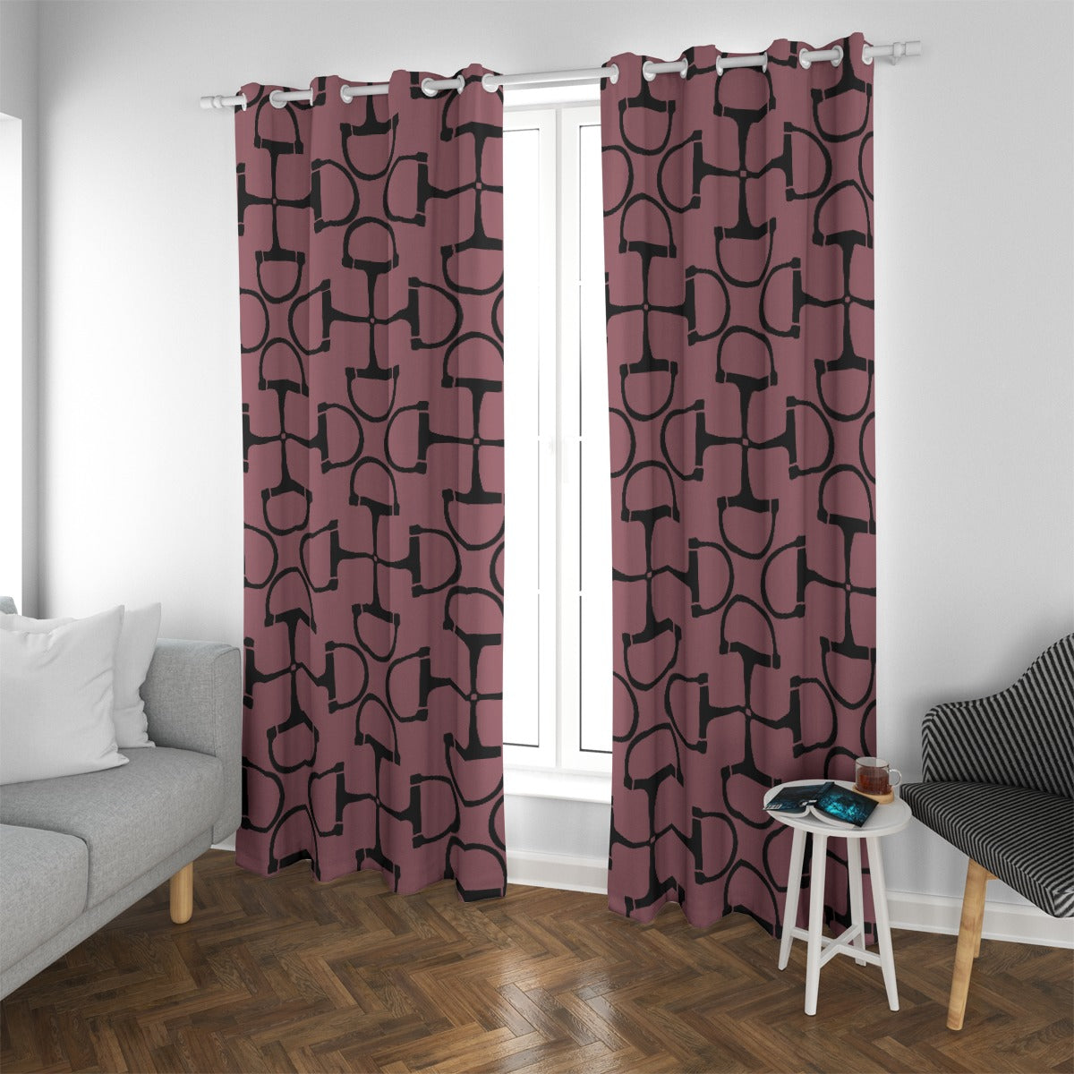 DRing Horse Bit Design Curtains (Maroon)