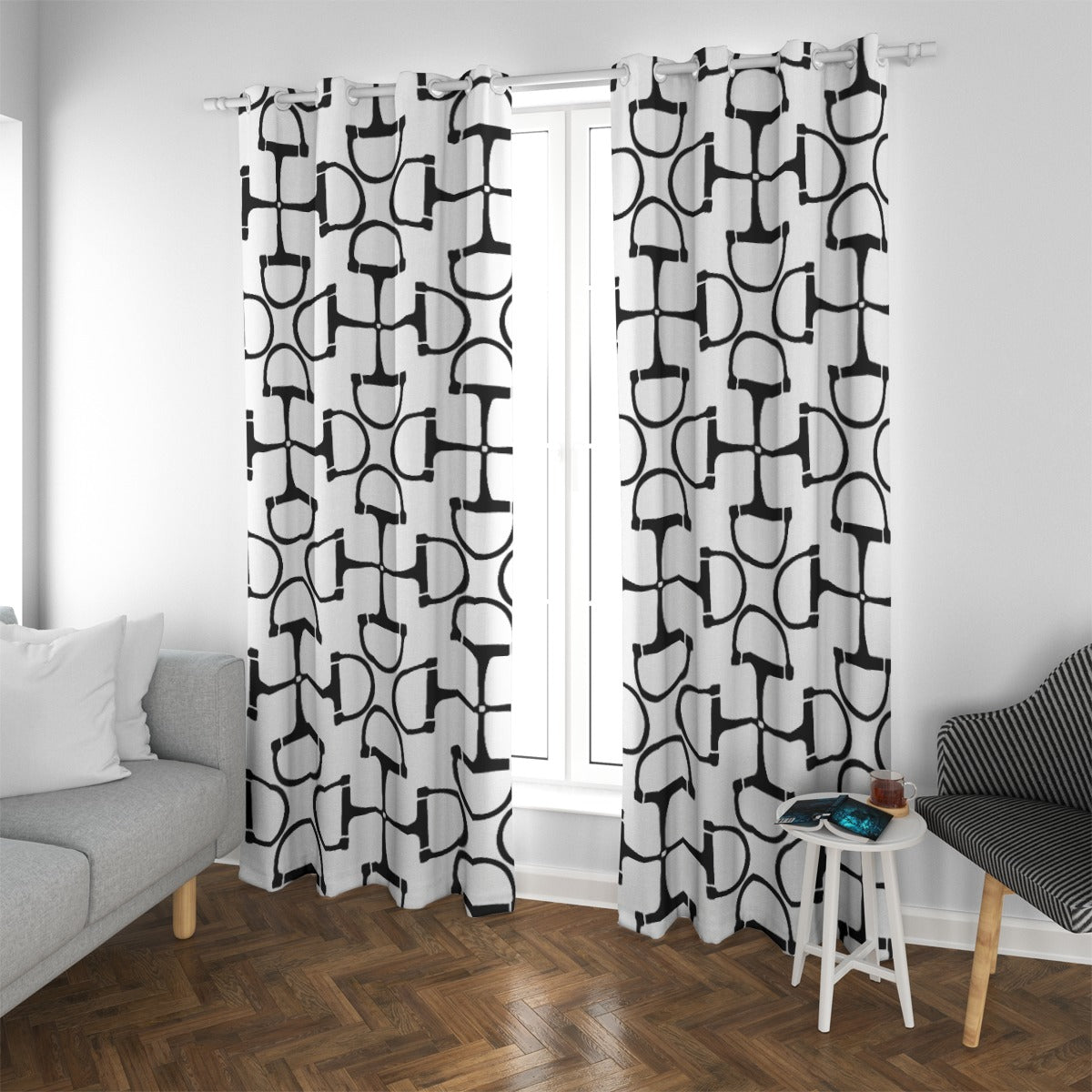 DRing Horse Bit Design Blackout Curtains (White)
