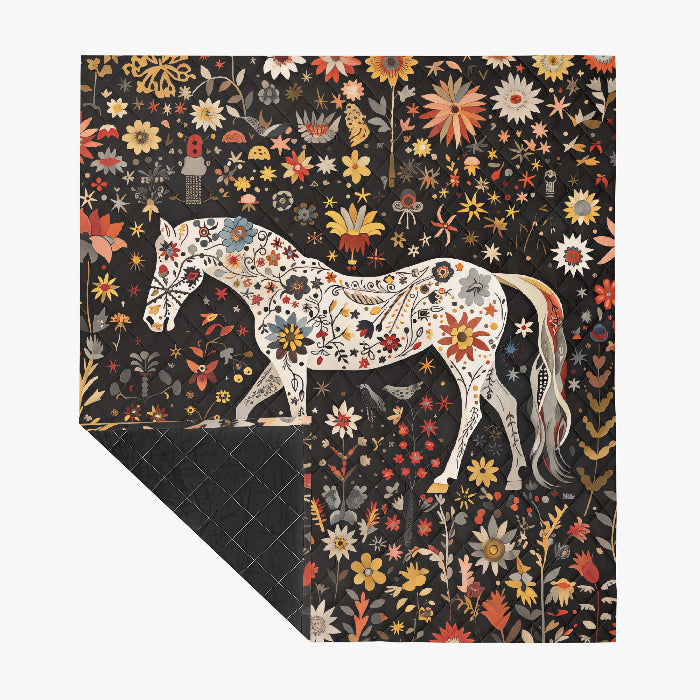 Horse Themed, breathable and light weight blanket with shams quilted on both sides. Horse & animal Lover Gift