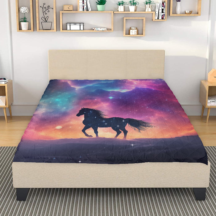 Horse Themed, breathable and light weight blanket with shams quilted on both sides. Horse & animal Lover Gift