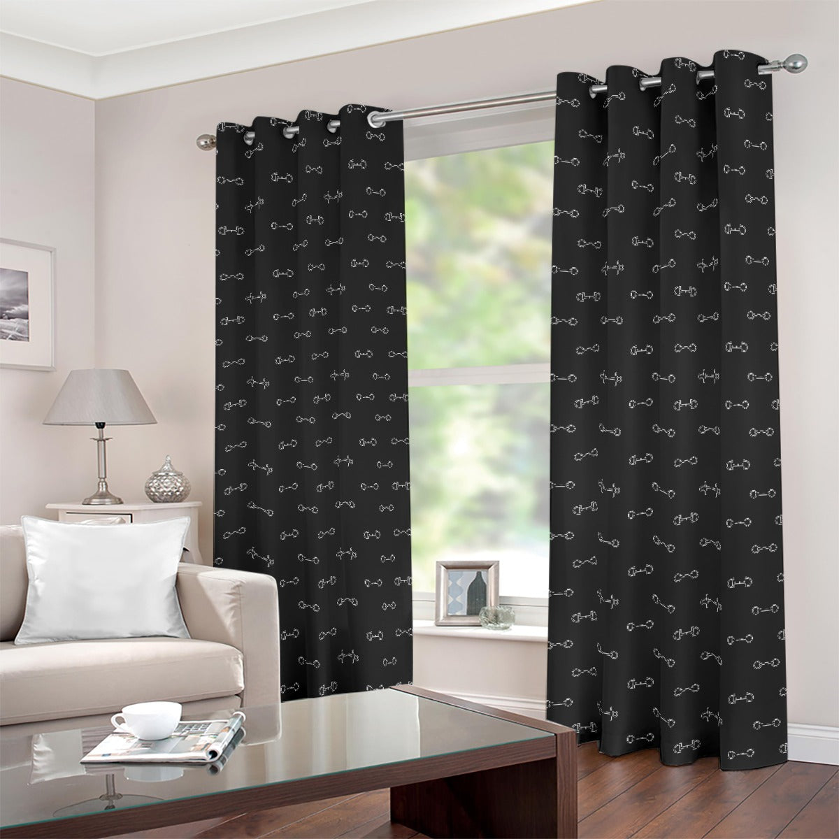Horse Bits Pattern Curtains  (Black)