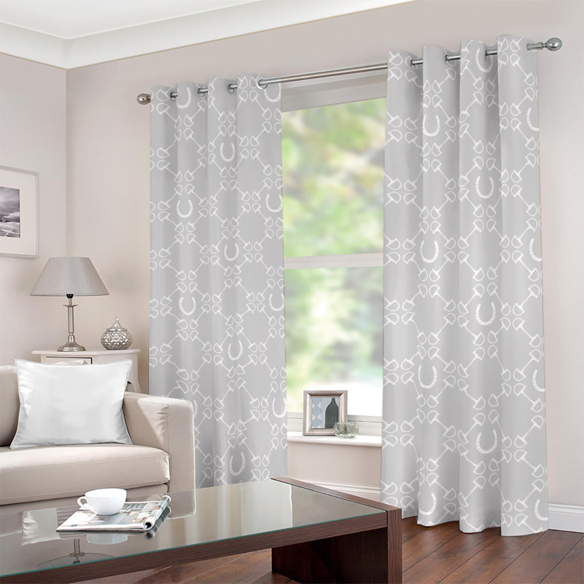 Horse Bit Design Blackout Curtains (Grey)