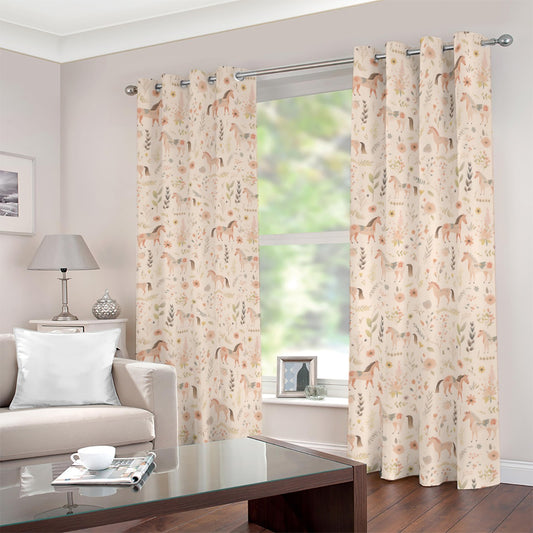 Floral Horses Blackout Curtains (Beige)