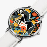 Stylish timepiece showcasing horse-themed dial graphic with leather strap