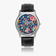Horse and floral graphic design stainless steel wristwatch with sleek modern design