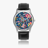 Horse and floral graphic design stainless steel wristwatch with sleek modern design