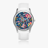 Horse and floral graphic design stainless steel wristwatch with sleek modern design