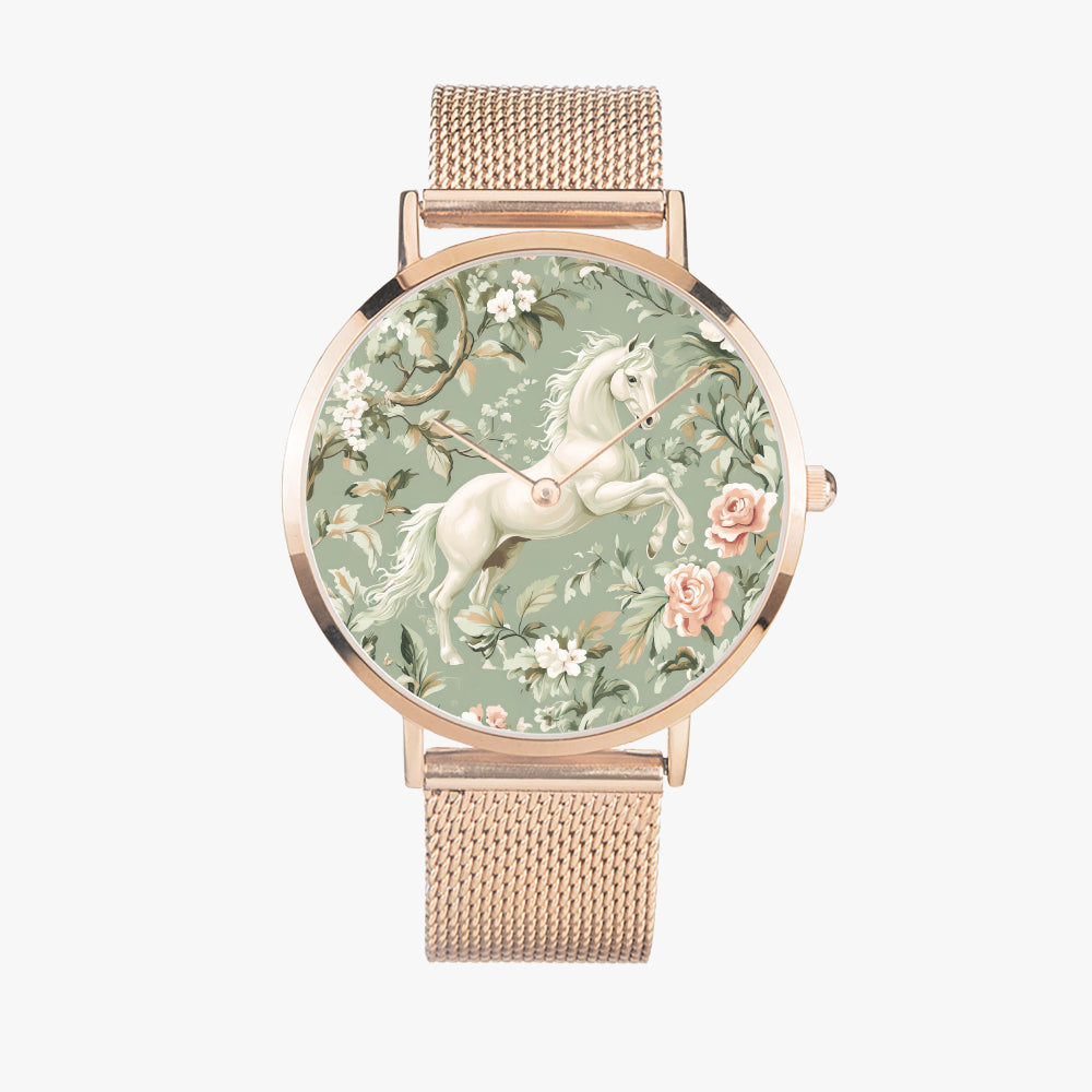 Premium rose gold stainless steel watch with horse design for horse lovers